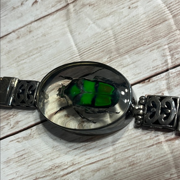 Vintage Green Beetle Silver Bracelet - Picture 10 of 10